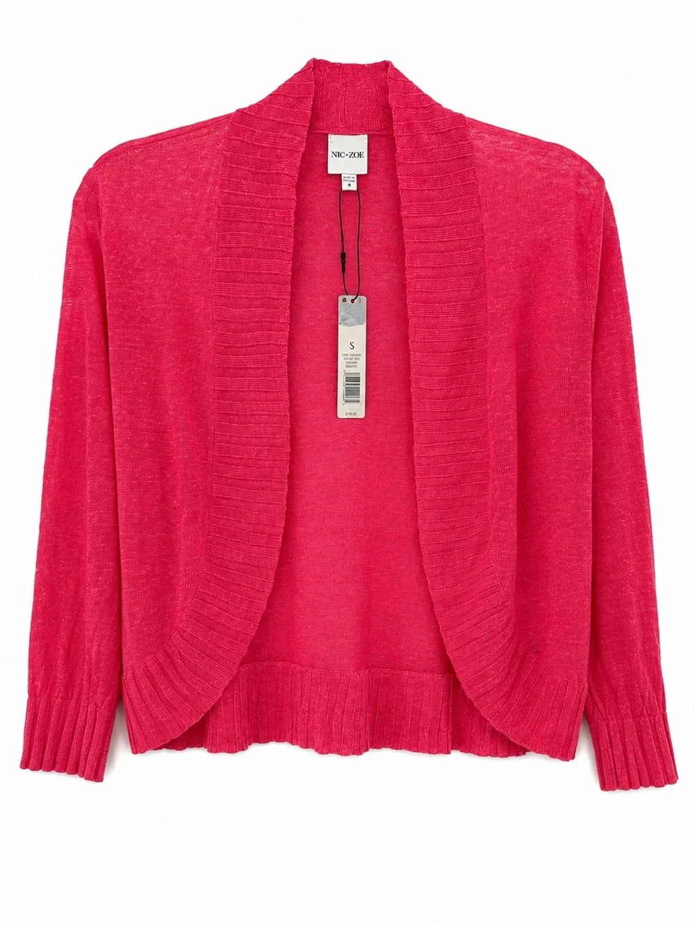 NIC+ZOE NWT Small Daiquiri Pink Linen Blend Open Front Cardigan Sweater $118